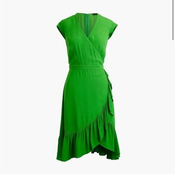 J. Crew Faux-Wrap Mini Dress in Drapey Crepe in Bright Kelly Green 12 - Picture 1 of 10